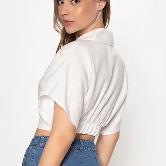 Studio F Linen Crop Blouse Size Small - Picture 3 of 7